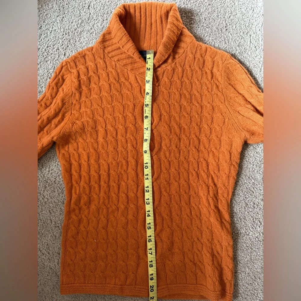 Cashmere Cable Knit Orange Sweater, Shawl Collar. Measures Small-Medium_11